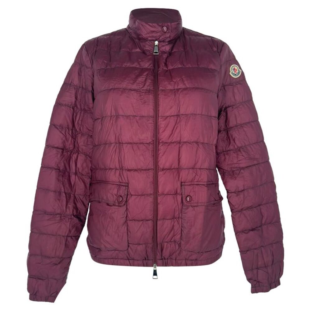 Moncler Lans Zip-Up Down Jacket in Burgundy Polyamide